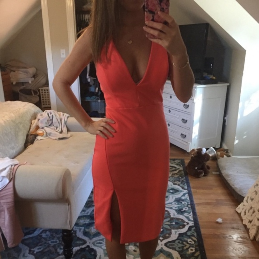 Aglow coral midi dress